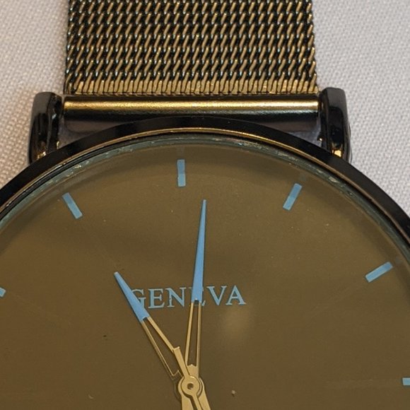 GENEVA Stainless Black Mesh Band Luxury Mens Watch - Picture 6 of 7